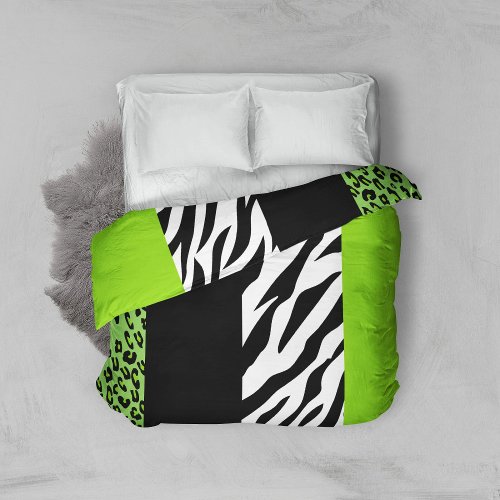 Leopard Print Zebra Print Animal Print Green Duvet Cover