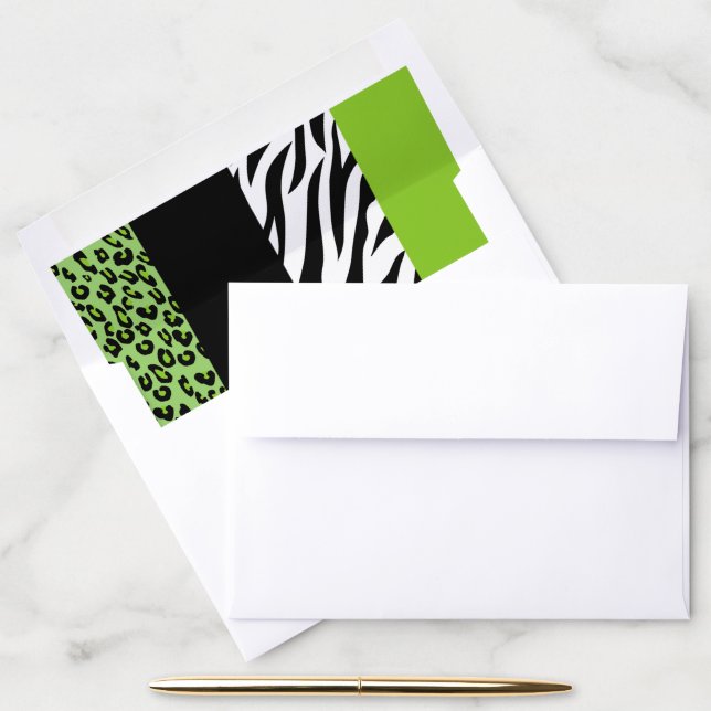 Leopard Print, Zebra Print, Animal Print, Green Envelope Liner (Desk)