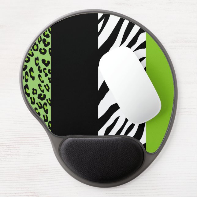 Leopard Print, Zebra Print, Animal Print, Green Gel Mouse Pad (Left Side)