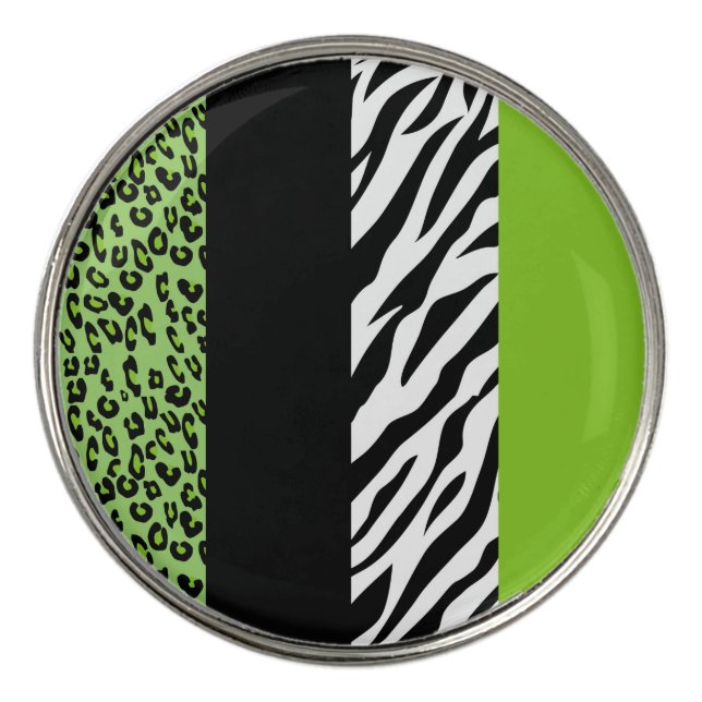 Leopard Print, Zebra Print, Animal Print, Green Golf Ball Marker (Front)