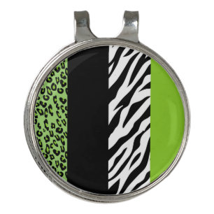 Leopard Print, Zebra Print, Animal Print, Green Golf Hat Clip