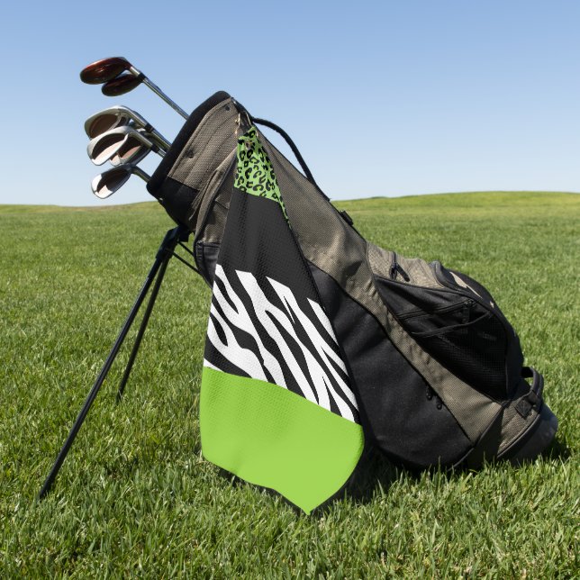 Leopard Print, Zebra Print, Animal Print, Green Golf Towel (Green)