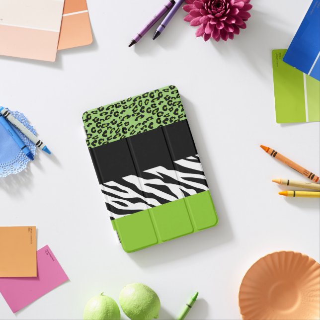 Leopard Print, Zebra Print, Animal Print, Green iPad Mini Cover (In Situ)