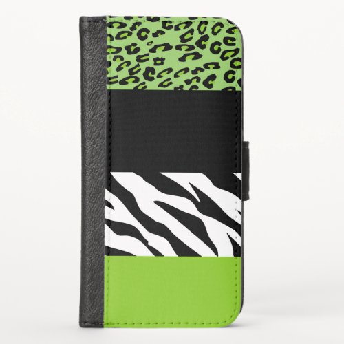 Leopard Print Zebra Print Animal Print Green iPhone X Wallet Case