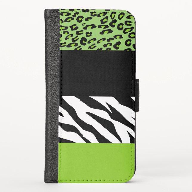 Leopard Print, Zebra Print, Animal Print, Green iPhone Wallet Case (Front)