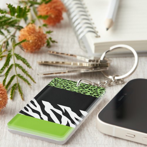 Leopard Print Zebra Print Animal Print Green Keychain