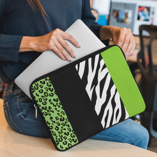 Leopard Print Zebra Print Animal Print Green Laptop Sleeve