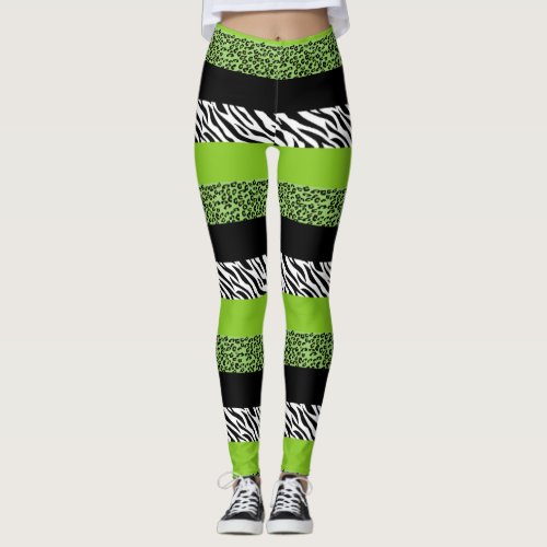 Leopard Print Zebra Print Animal Print Green Leggings