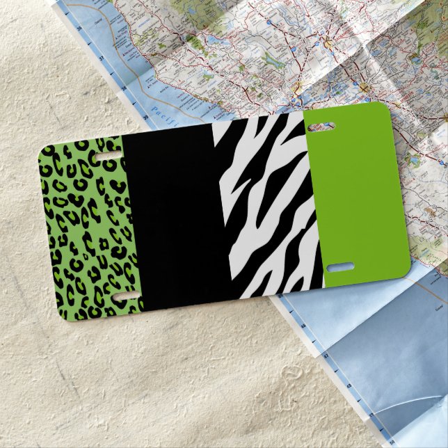 Leopard Print, Zebra Print, Animal Print, Green License Plate (In Situ)