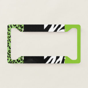 Leopard Print, Zebra Print, Animal Print, Green License Plate Frame