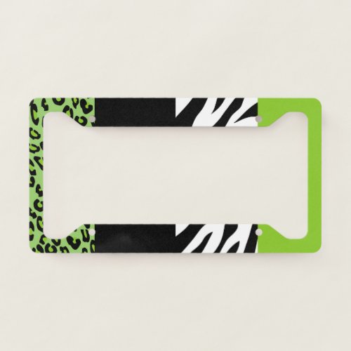 Leopard Print Zebra Print Animal Print Green License Plate Frame
