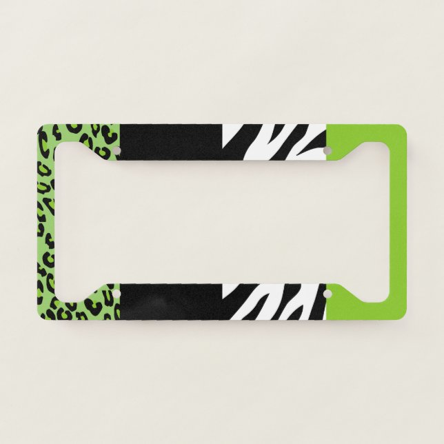 Leopard Print, Zebra Print, Animal Print, Green License Plate Frame (Front)