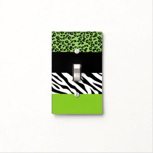 Leopard Print, Zebra Print, Animal Print, Green Light Switch Cover