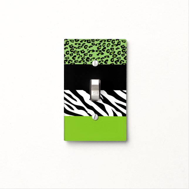 Leopard Print, Zebra Print, Animal Print, Green Light Switch Cover (In Situ)