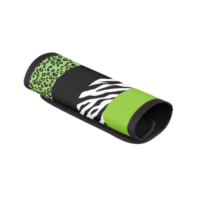Leopard Print, Zebra Print, Animal Print, Green Luggage Handle Wrap (Angled)