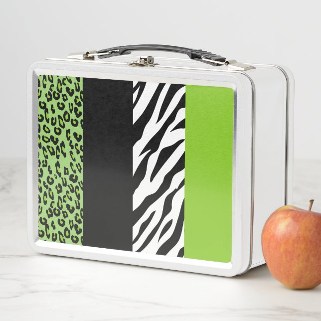 Leopard Print, Zebra Print, Animal Print, Green Metal Lunch Box (In Situ)
