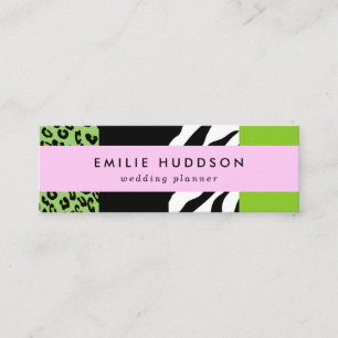 Leopard Print, Zebra Print, Animal Print, Green Mini Business Card