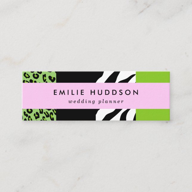 Leopard Print, Zebra Print, Animal Print, Green Mini Business Card (Front)