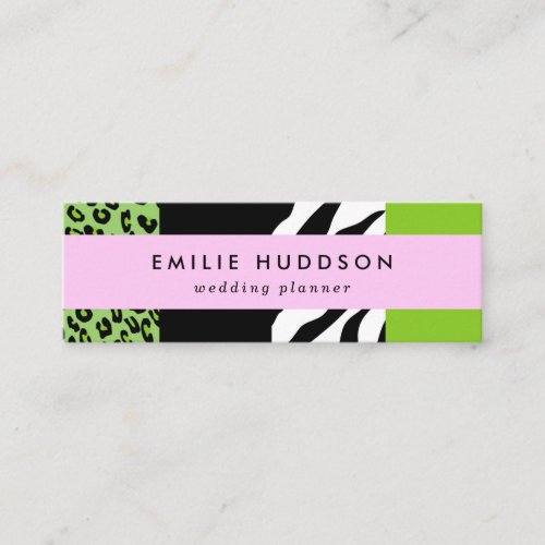 Leopard Print Zebra Print Animal Print Green Mini Business Card