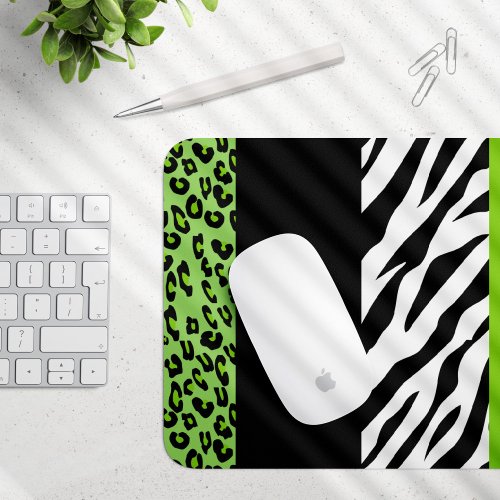 Leopard Print Zebra Print Animal Print Green Mouse Pad