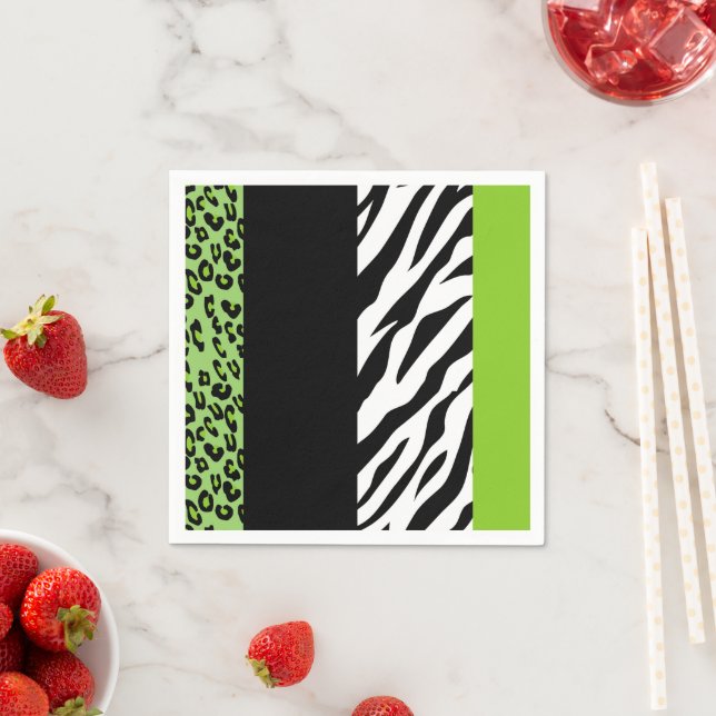 Leopard Print, Zebra Print, Animal Print, Green Napkins (Insitu)