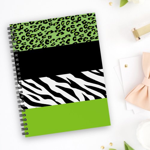 Leopard Print Zebra Print Animal Print Green Notebook