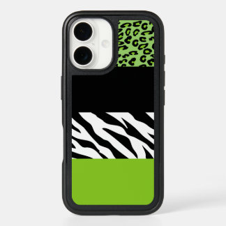 Leopard Print, Zebra Print, Animal Print, Green iPhone 16 Case