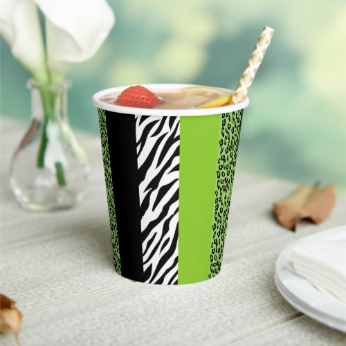 Leopard Print Zebra Print Animal Print Green Paper Cups