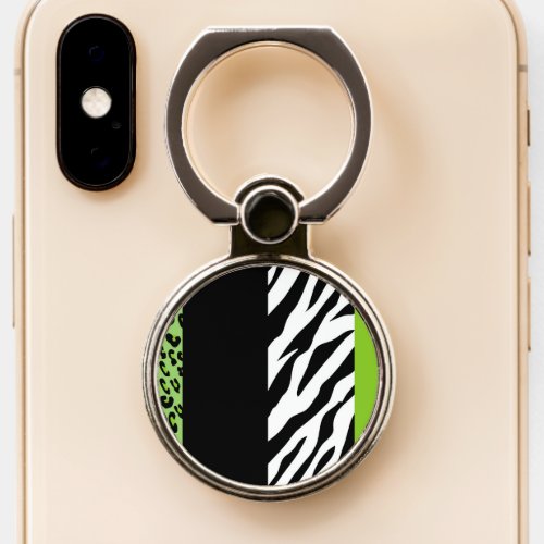 Leopard Print Zebra Print Animal Print Green Phone Ring Stand