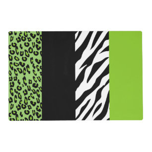 Leopard Print, Zebra Print, Animal Print, Green Placemat