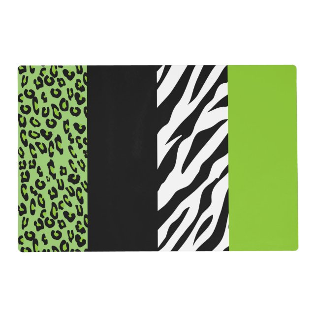 Leopard Print, Zebra Print, Animal Print, Green Placemat (Front)