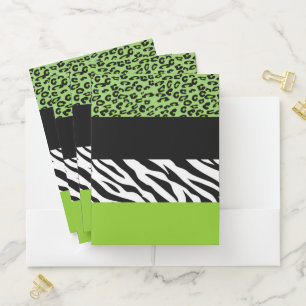Leopard Print, Zebra Print, Animal Print, Green Pocket Folder