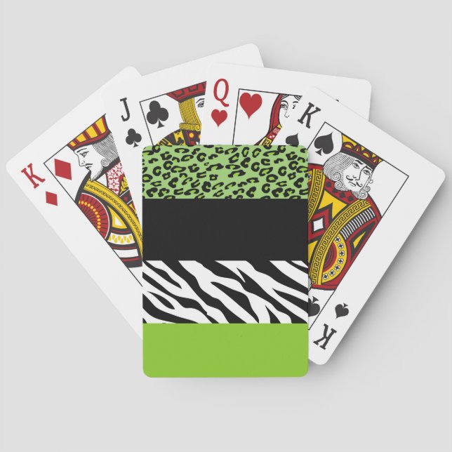 Leopard Print, Zebra Print, Animal Print, Green Poker Cards (Back)