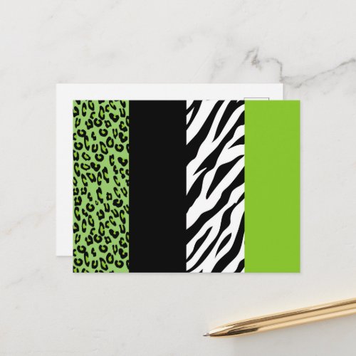 Leopard Print Zebra Print Animal Print Green Postcard