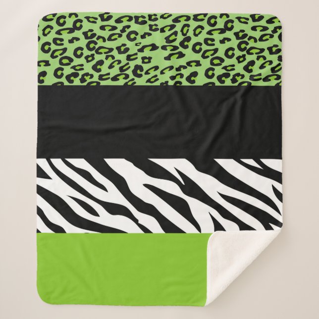 Leopard Print, Zebra Print, Animal Print, Green Sherpa Blanket (Front)