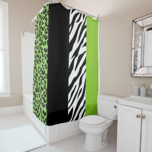 Leopard Print, Zebra Print, Animal Print, Green Shower Curtain