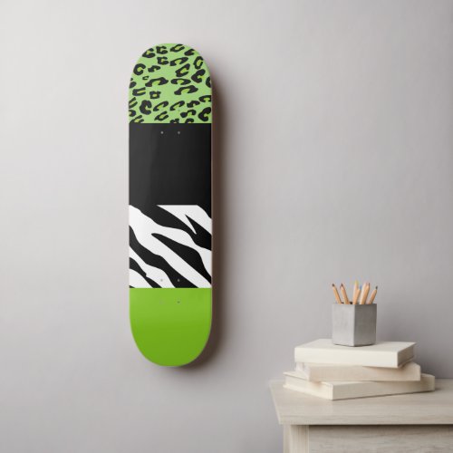 Leopard Print Zebra Print Animal Print Green Skateboard