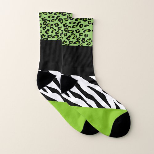 Leopard Print Zebra Print Animal Print Green Socks