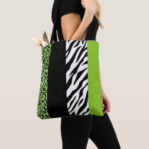 Leopard Print, Zebra Print, Animal Print, Green Tote Bag