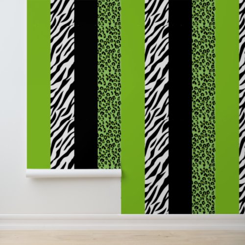 Leopard Print Zebra Print Animal Print Green Wallpaper