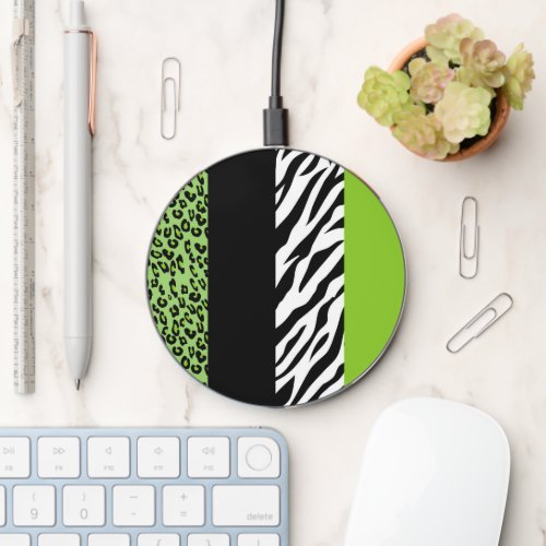 Leopard Print Zebra Print Animal Print Green Wireless Charger