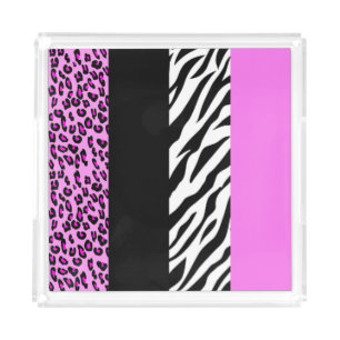 Leopard Print, Zebra Print, Animal Print, Pink Acrylic Tray