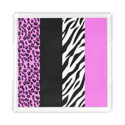 Leopard Print Zebra Print Animal Print Pink Acrylic Tray