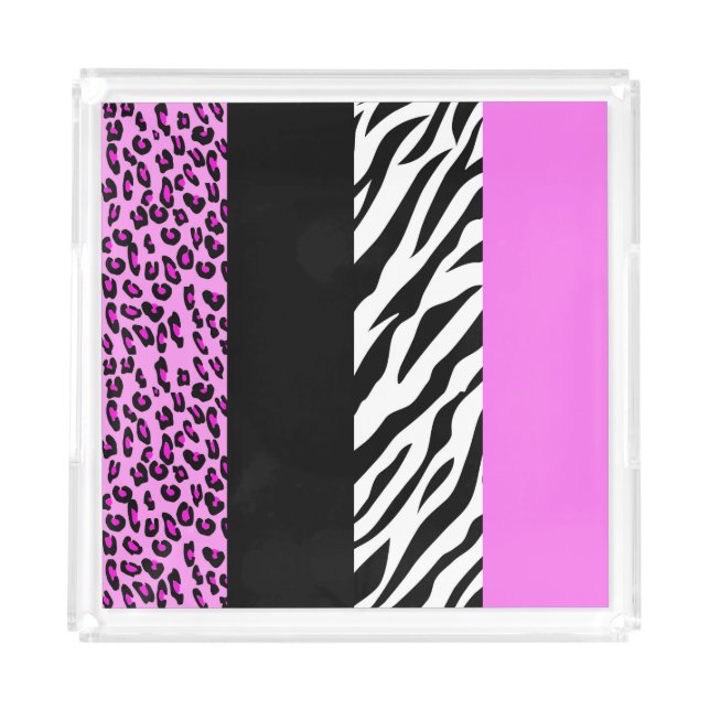 Leopard Print, Zebra Print, Animal Print, Pink Acrylic Tray (Front)