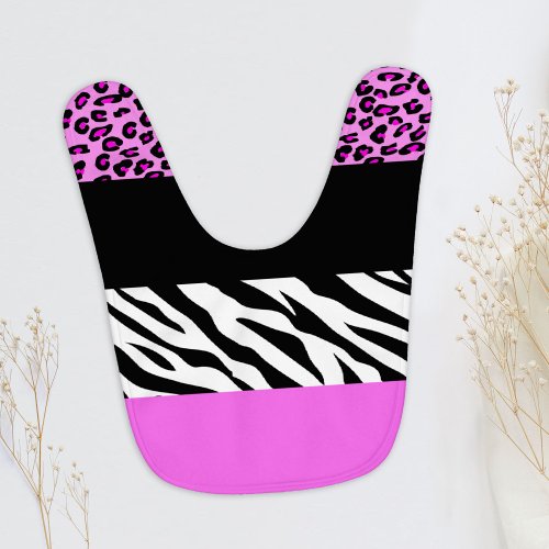 Leopard Print Zebra Print Animal Print Pink Baby Bib