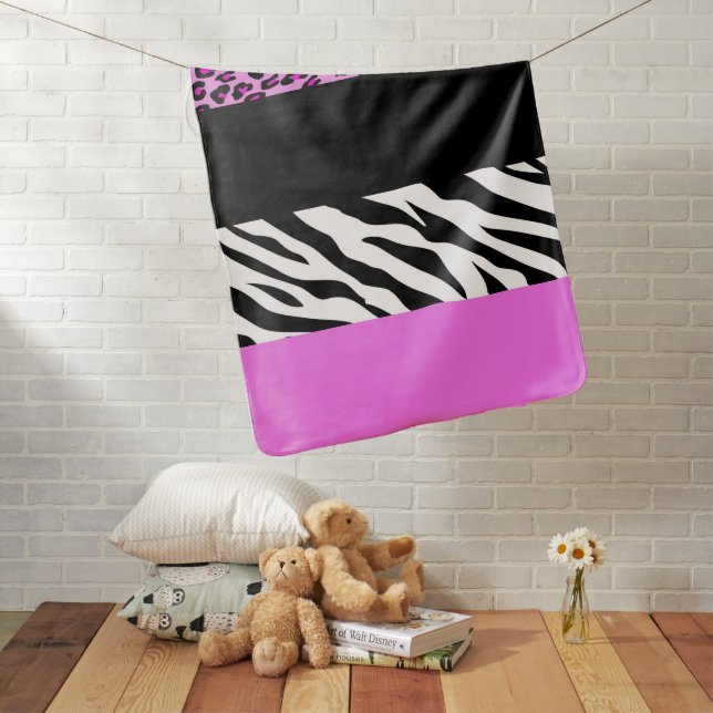 Leopard Print, Zebra Print, Animal Print, Pink Baby Blanket (In Situ)
