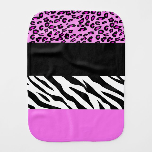 Leopard Print, Zebra Print, Animal Print, Pink Baby Burp Cloth (Front)