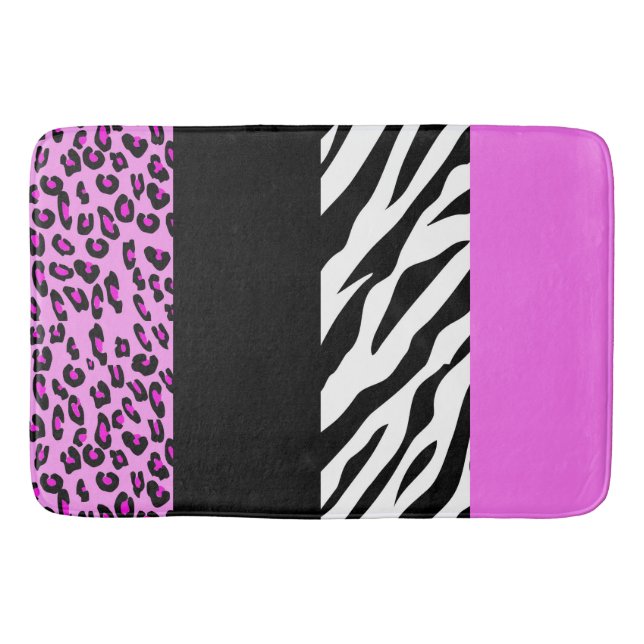 Leopard Print, Zebra Print, Animal Print, Pink Bath Mat (Front)