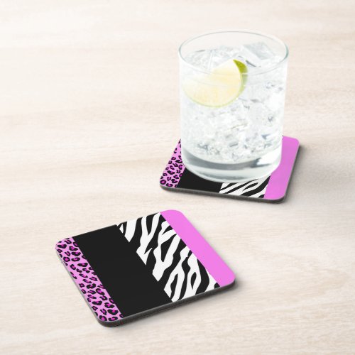 Leopard Print Zebra Print Animal Print Pink Beverage Coaster