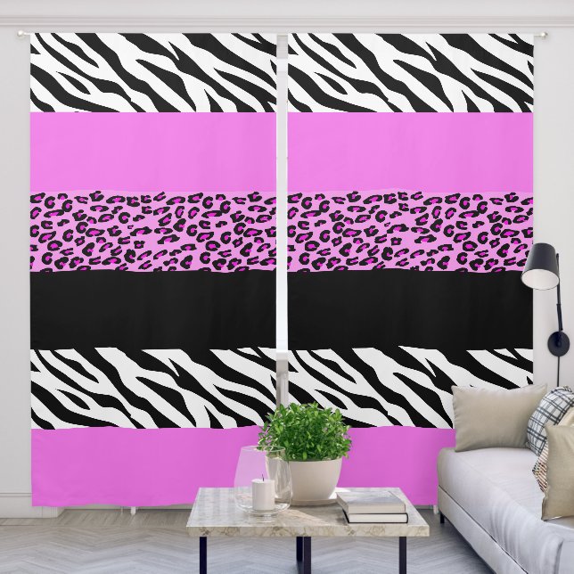 Leopard Print, Zebra Print, Animal Print, Pink Blackout Curtains (Living Room)